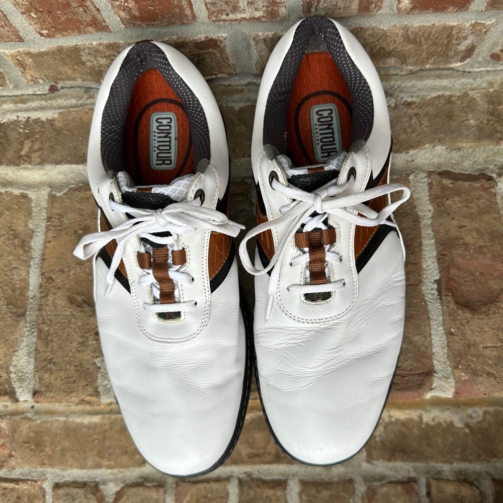 FJ FootJoy Men's Contour Leather Golf Shoes White Black Brown Size 12 Extra Wide - Picture 5 of 11